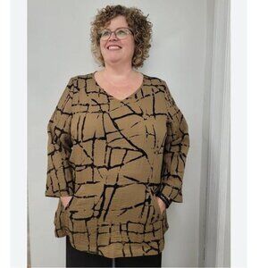 Habitat Abstract Crackle Artist Tunic Top Size L | Long Sleeves Casual Relaxed